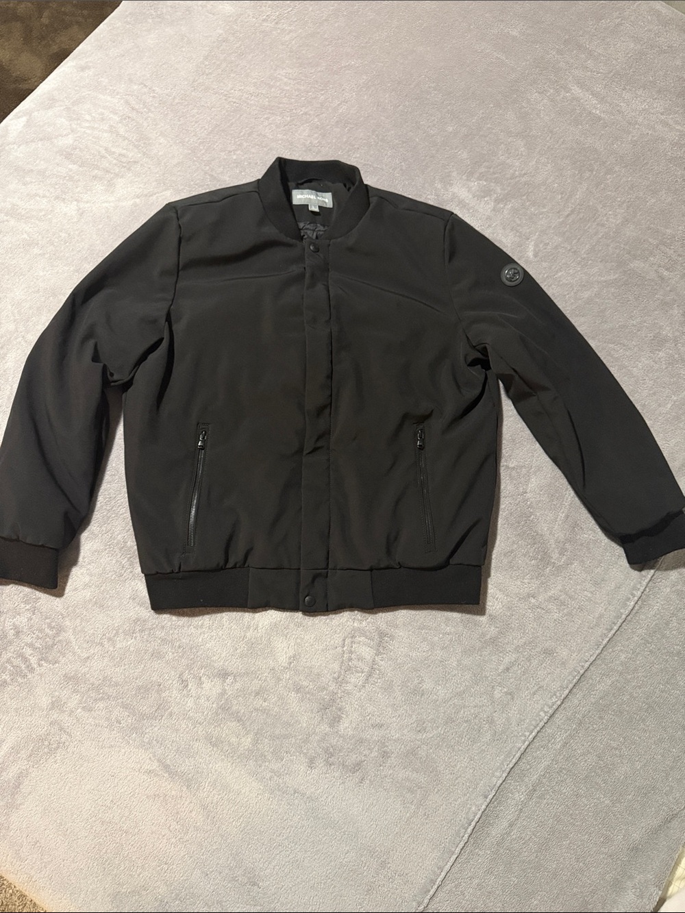 Michael Kors Black Bomber Jacket Zip and Snap Closure with Zip Pockets - Large